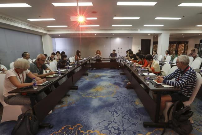  More than 70 theater producers from China abroad recently gathered in Beijing on Tuesday, July 9, 2019, to discuss issues including how to increase city-to-city country-to-country cooperation by theater festivals. [Photo provided to China Plus]